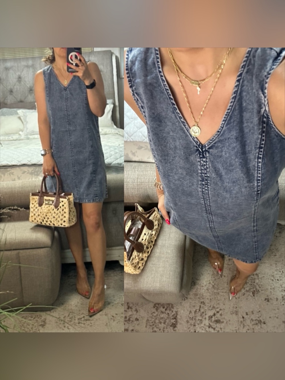 New💙 Vintage Wash Denim Look Shift Dress Casual Everyday Chic